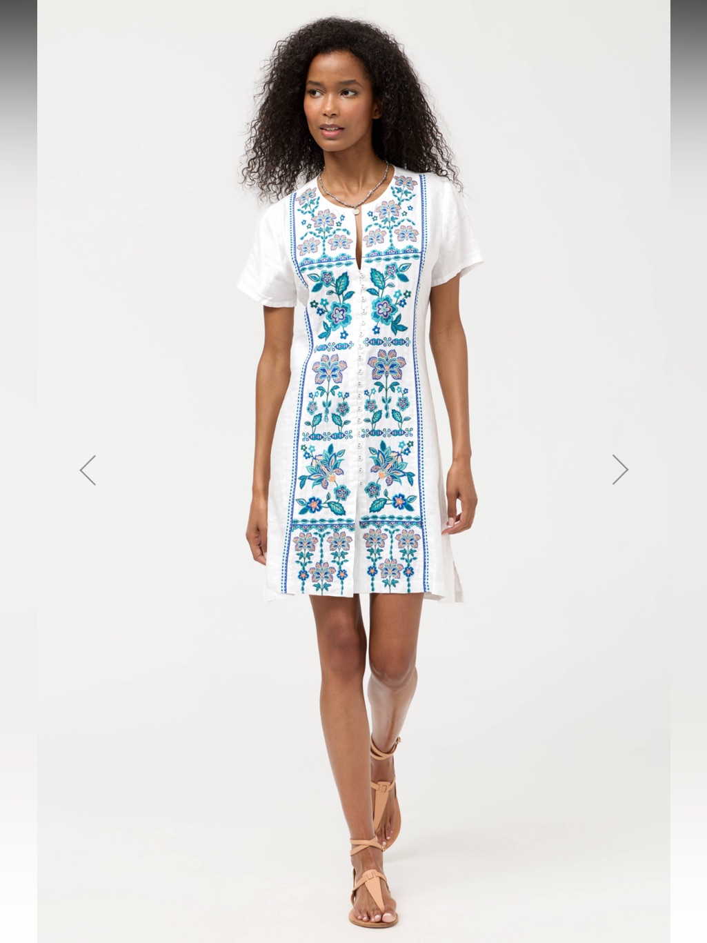 Johnny Was Button Front Linen Dress Boheme Blue Green Floral Embroidery Small
